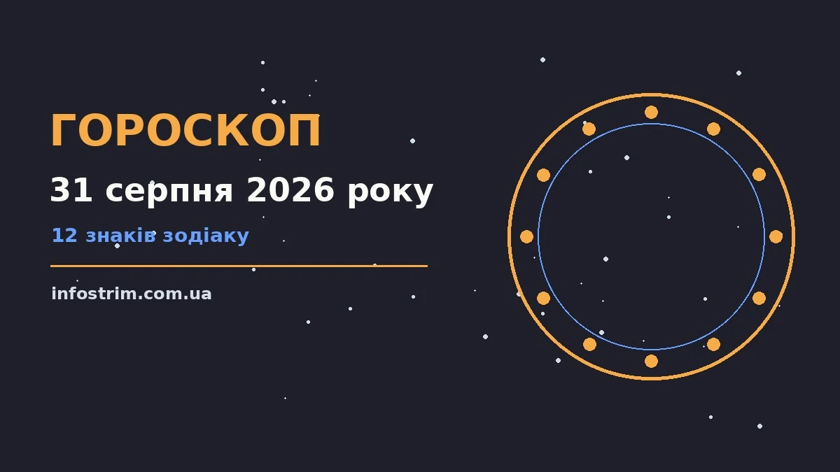 Нічне зоряне небо над містом, символіка щоденного гороскопу на 31 серпня 2026 року